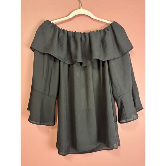 Mem.JS Roma Black Ruffle Off-Shoulder Blouse Size XS - Picture 2 of 4